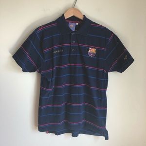 FC Barcelona mens official soccer navy blue stripes polo shirt size small